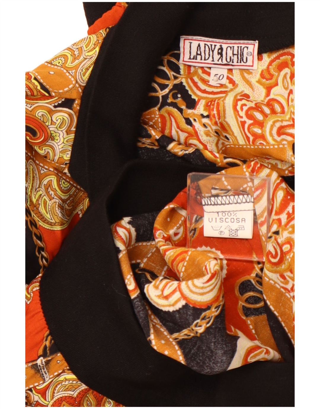 VINTAGE Damen Pullover-Hemdbluse mit abstraktem Muster IT 50 XL Orange