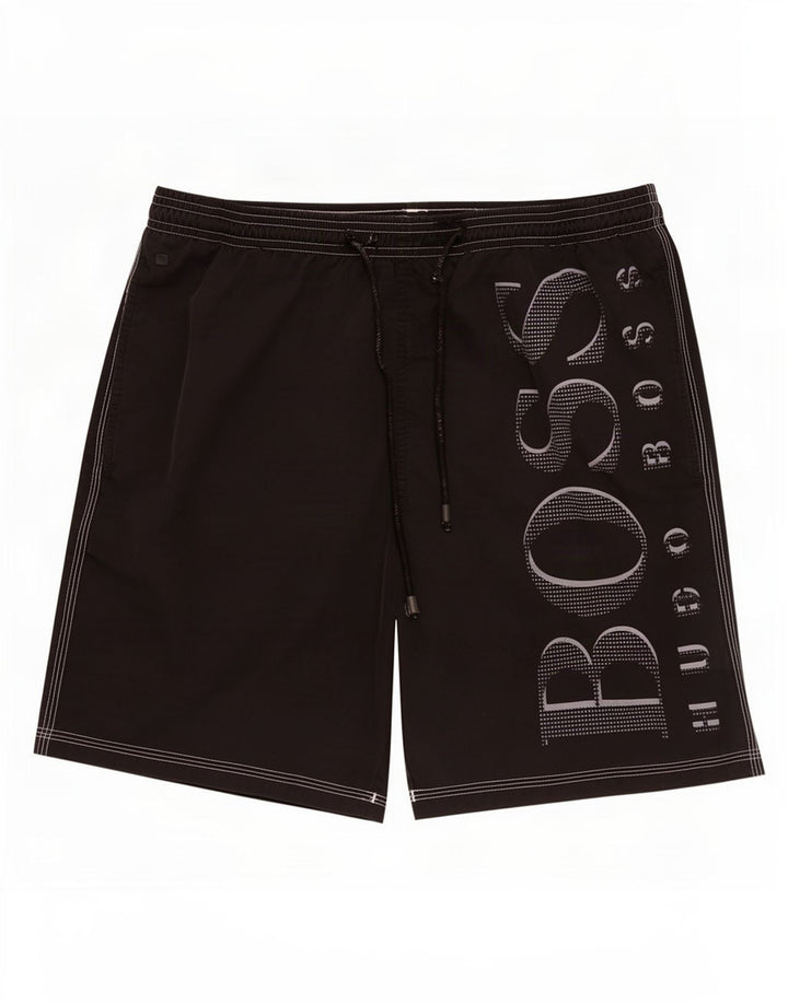 Hugo Boss Herren Badeshorts mit Grafik, Mittelschwarz, Polyamid