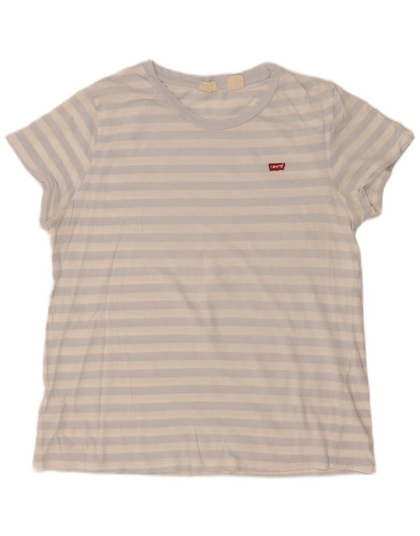 Levi's Damen T-Shirt Top UK 16 Large Blau gestreift