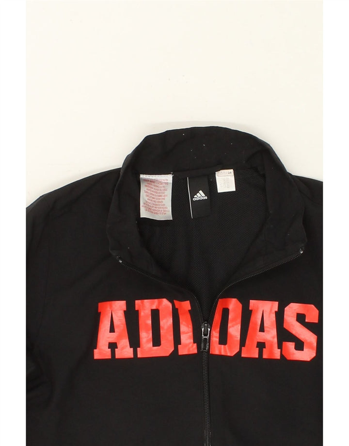 ADIDAS Boys Graphic Tracksuit Top Jacket 9-10 Years Black Vintage Adidas and Second-Hand Adidas from Messina Hembry 