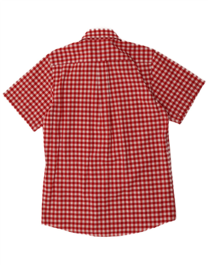 Almsach Herren-Kurzarmhemd, Größe 37/38, kleines rotes Gingham-Polyester