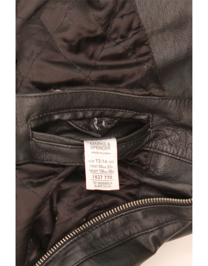 Marks & Spencer Jungen-Lederjacke, 13–14 Jahre, schwarzes Leder