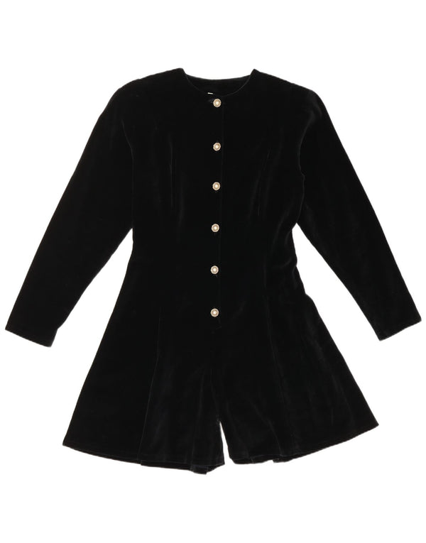 Vintage Womens Long Sleeve Velvet Playsuit UK 14 Large Black Cotton