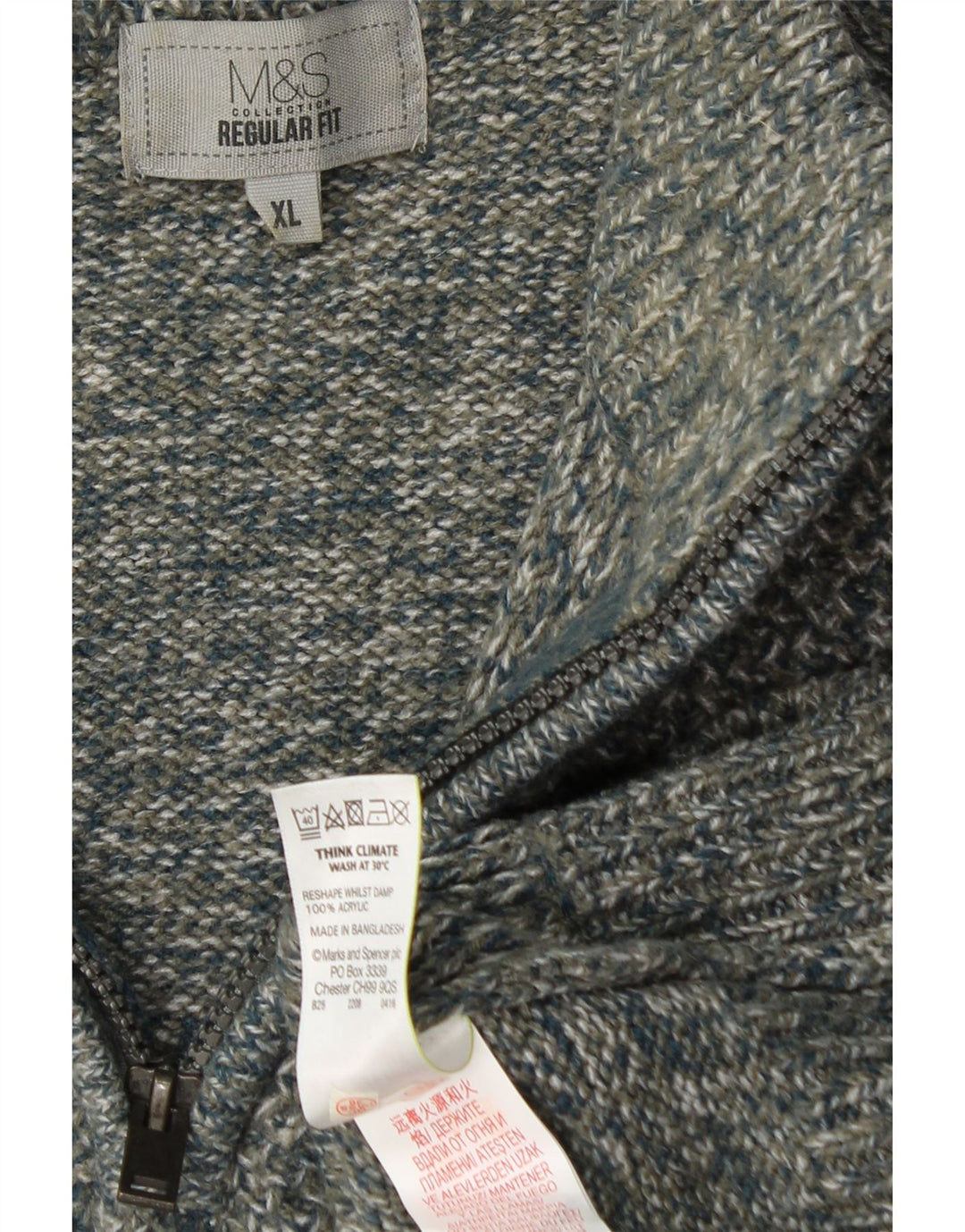 MARKS & SPENCER Herren-Pullover mit normaler Passform und Reißverschluss, XL, grau meliert