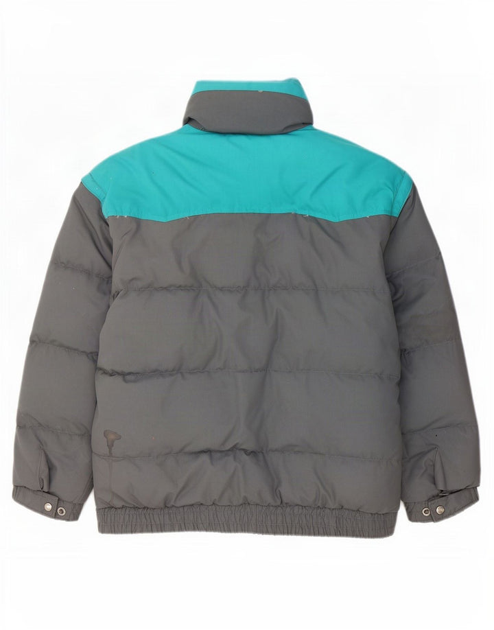Gepolsterte Vintage-Skijacke für Herren, UK 40, großes graues Farbblock-Polyester