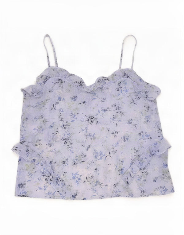 Marks & Spencer Damen-Cami-Top mit Rüschen vorne, Gr. 10, Größe S, blau geblümt