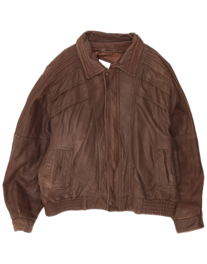Vintage Herren Loose Fit Lederjacke IT 50 Großes braunes Leder