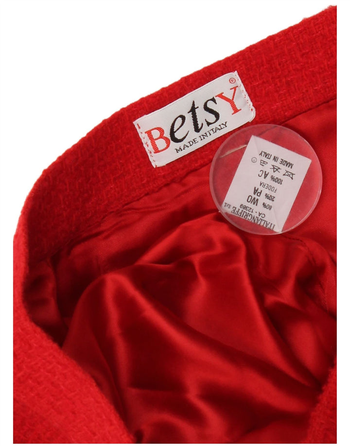 Vintage Damen 4-Knopf-2-teiliges Rock-Set UK 12 Medium W28 Rote Wolle