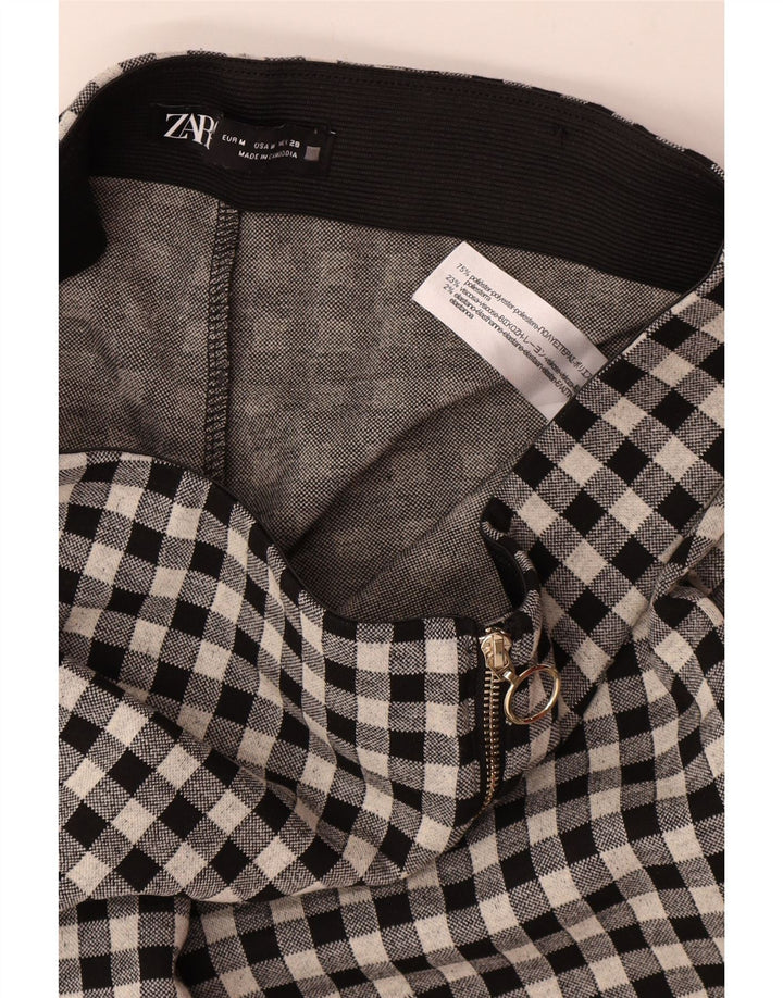 Zara Skinny-Freizeithose für Damen, Größe M, W28, L29, schwarzes Gingham-Polyester