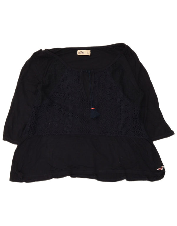 Hollister Damen Crop 3/4-Ärmel-Blusenoberteil UK 14 Large Marineblau