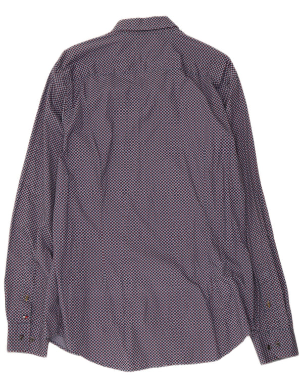 Tommy Hilfiger Herren Slim Fit Hemd XL Blaue geometrische Baumwolle