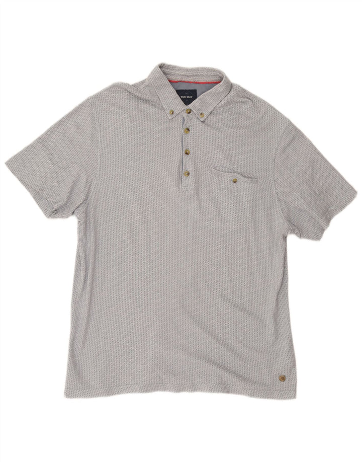 WHITE STUFF Herren-Poloshirt, große graue geometrische Baumwolle