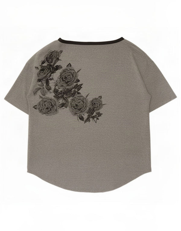 Trussardi Damen Grafik-T-Shirt-Oberteil UK 16 Large Grau geblümte Viskose