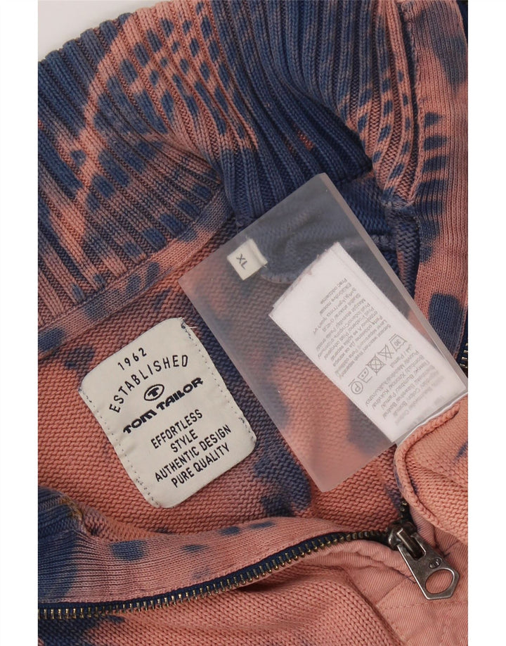 TOM TAILOR Herren-Pullover mit Reißverschluss, XL, blaue Batik-Baumwolle