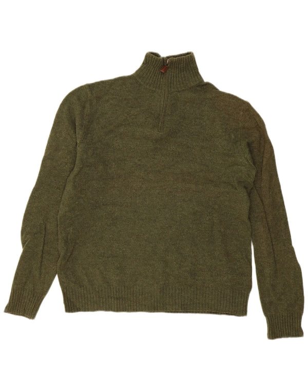 J. Crew Herren-Pullover mit Reißverschluss am Hals, mittelgrüne Wolle
