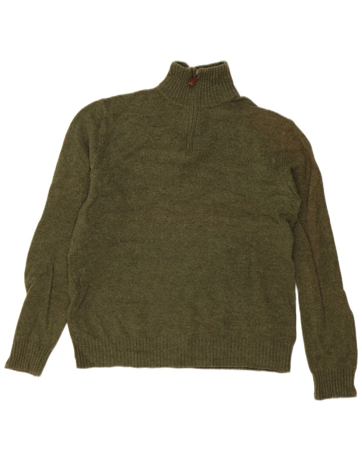 J. Crew Herren-Pullover mit Reißverschluss am Hals, mittelgrüne Wolle