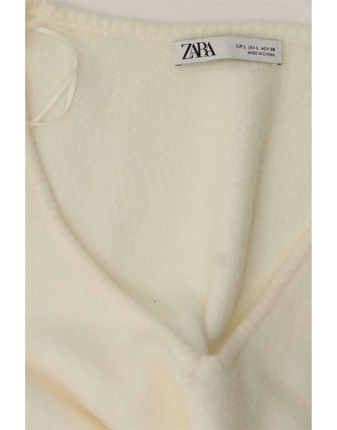 Zara Damen-Pullover mit V-Ausschnitt, Gr. 42, Größe L, Weiß
