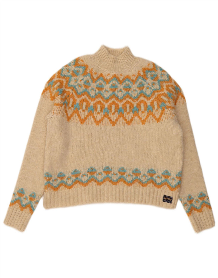 Superdry Rollkragenpullover für Damen, Gr. 12, Mittelbeige, Fair Isle-Muster