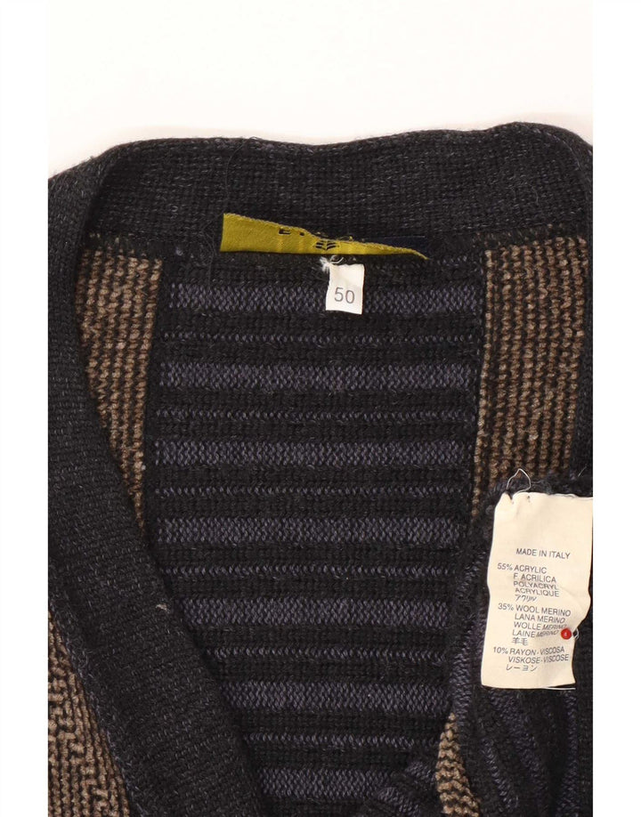 Fiume Herren-Cardigan-Pullover IT 50 Mittelmarineblaues Argyle-/Diamant-Acryl