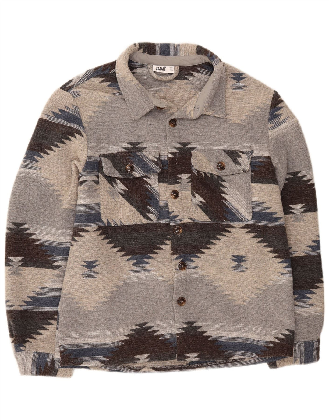 X-Mail Herren Overshirt Flanellhemd Mittelgraues geometrisches Polyester