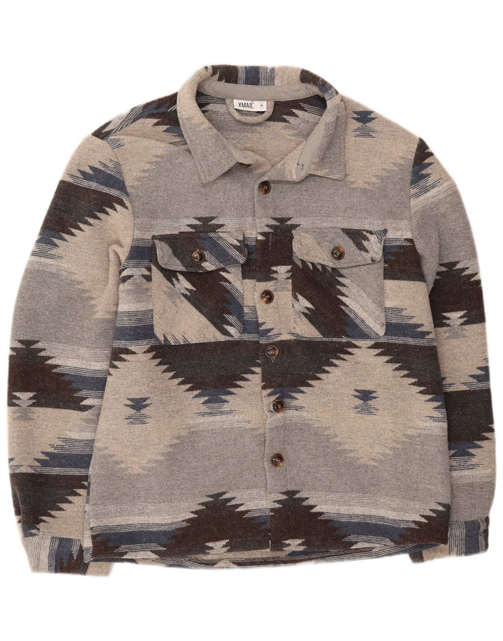 X-Mail Herren Overshirt Flanellhemd Mittelgraues geometrisches Polyester