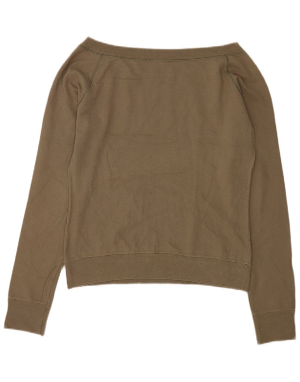 Benetton Womens Crop Graphic Sweatshirt Pullover UK 16 Large Khaki Baumwolle