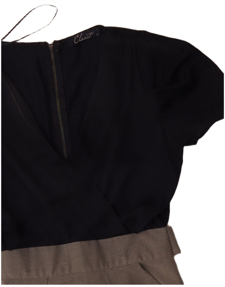 CLOSET Damen Wickelkleid UK 10 Small Marineblaues Colourblock-Polyester