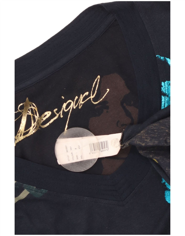Desigual Damen Graphic Top Langarm UK 10 Small Marineblau