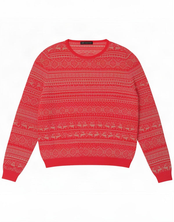 Marks & Spencer Damen-Pullover mit U-Boot-Ausschnitt, UK 14, Large Pink Fair Isle