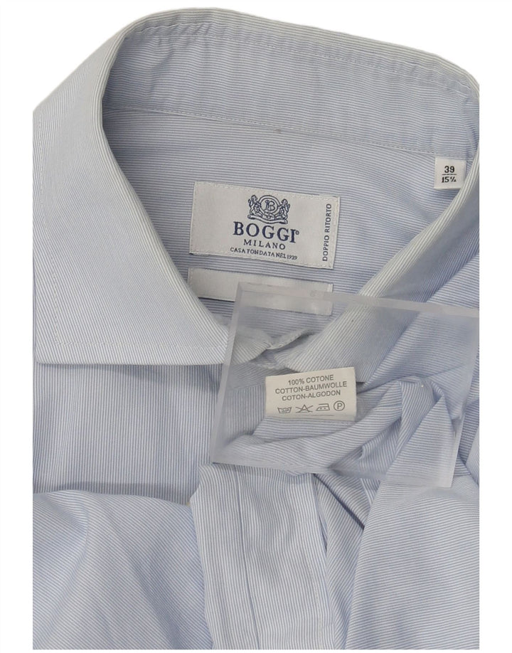 Boggi Milano Herrenhemd Größe 38 15 1/2 mittelblaue Baumwolle