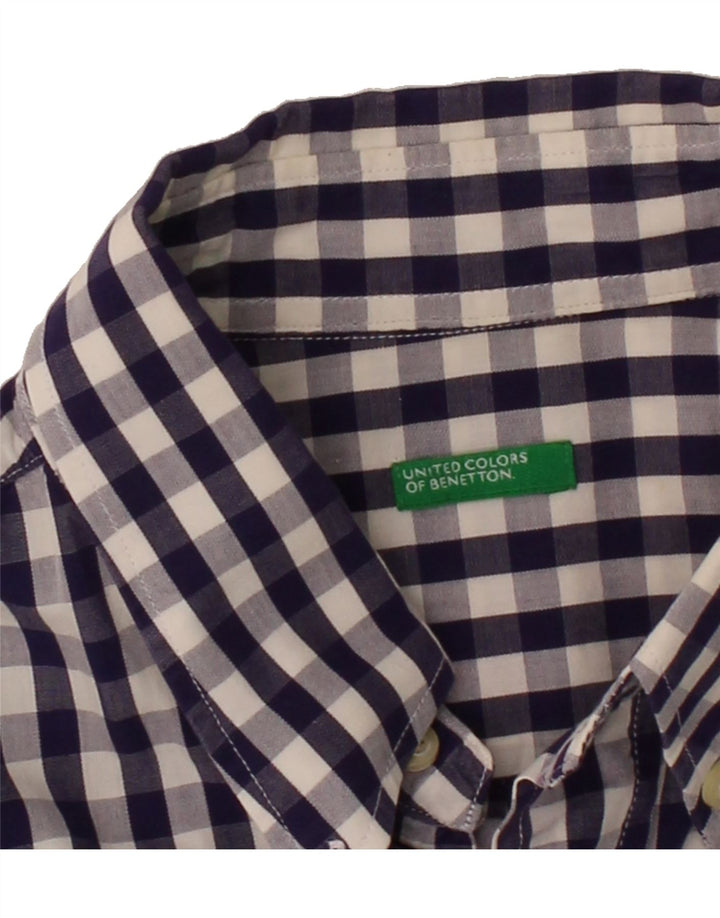 BENETTON Mens Short Sleeve Shirt Large Navy Blue Gingham Vintage Benetton and Second-Hand Benetton from Messina Hembry 