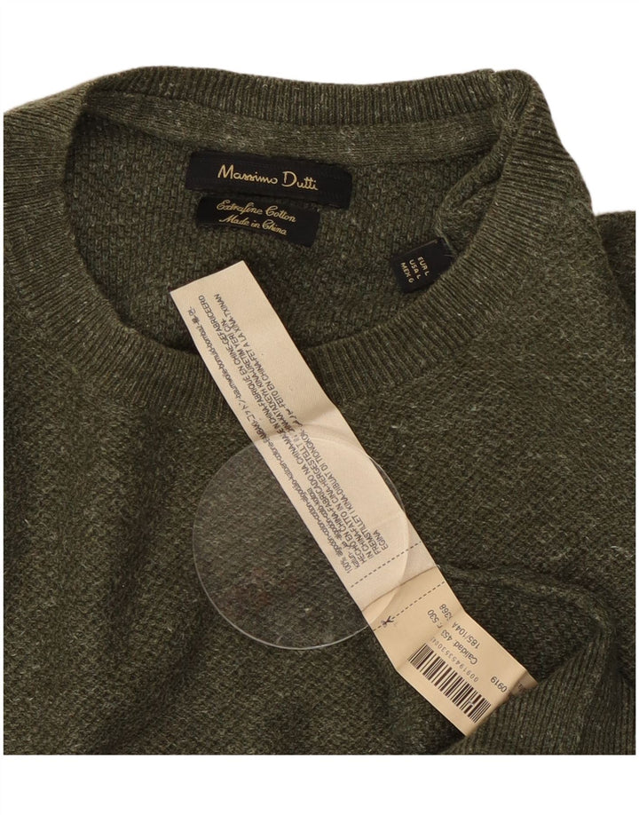 Massimo Dutti Herren-Pullover mit Rundhalsausschnitt, groß, Khaki, Baumwolle