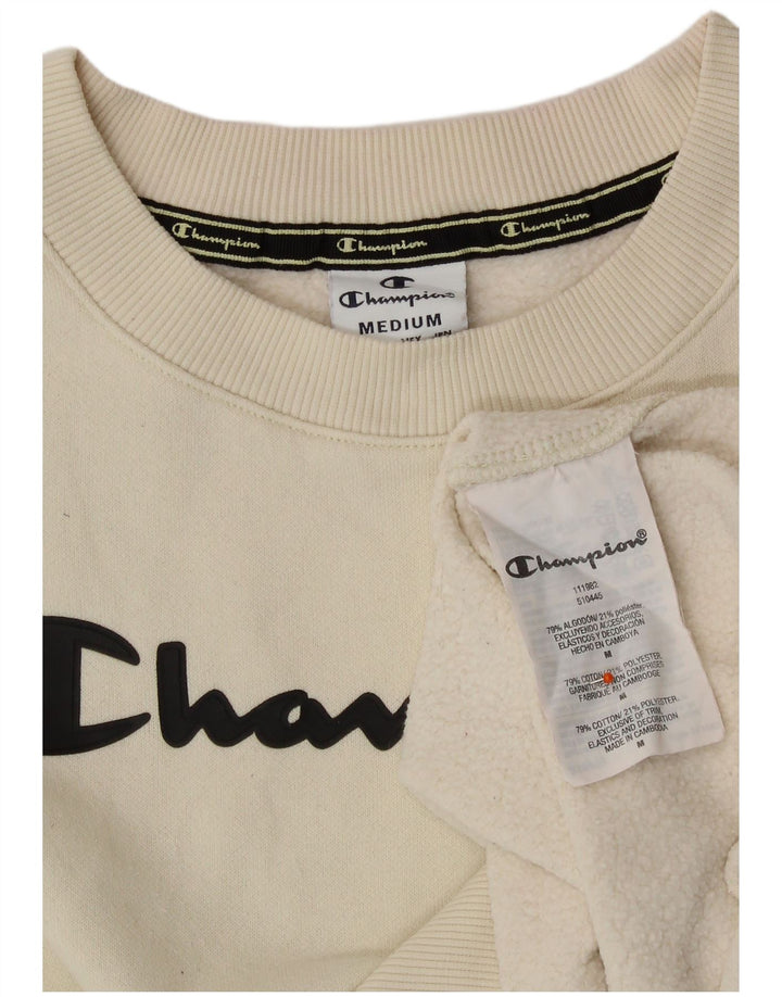 CHAMPION Womens Graphic Sweatshirt Jumper UK 14 Medium Off White Cotton