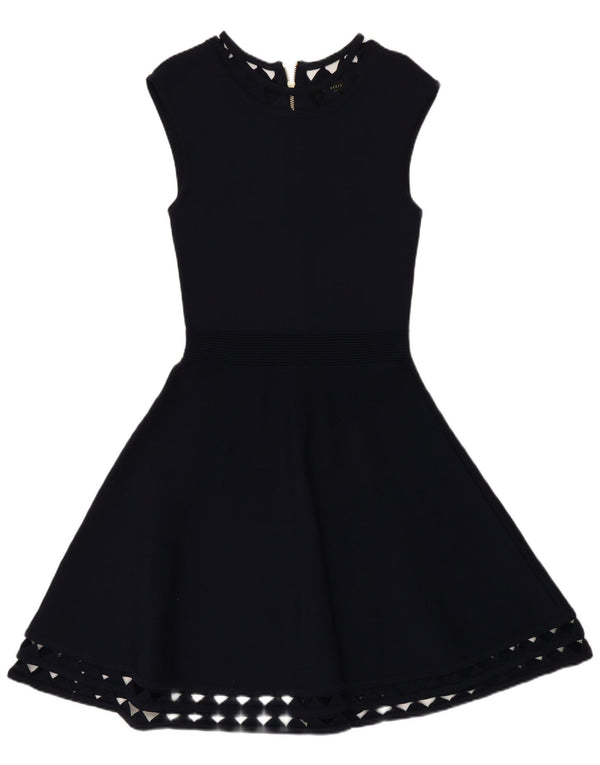 Ted Baker Damen Slim Fit A-Linien-Kleid Größe 2 Small Marineblaue Viskose