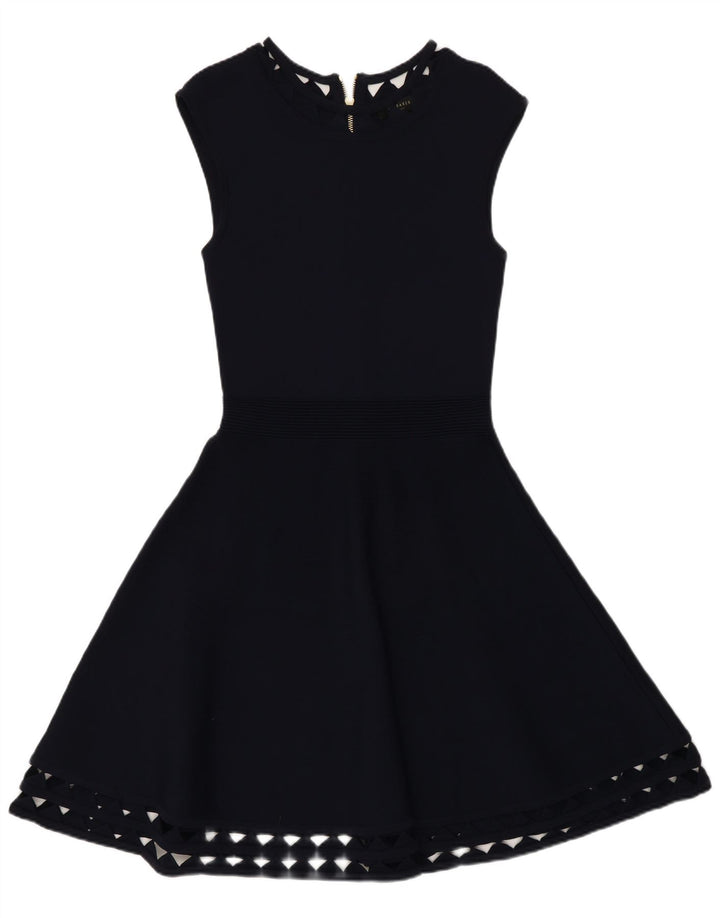 Ted Baker Damen Slim Fit A-Linien-Kleid Größe 2 Small Marineblaue Viskose