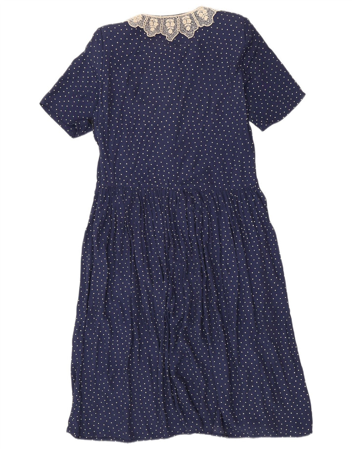 VINTAGE Damen Maxikleid IT 42 Medium Marineblau gefleckter Rayon