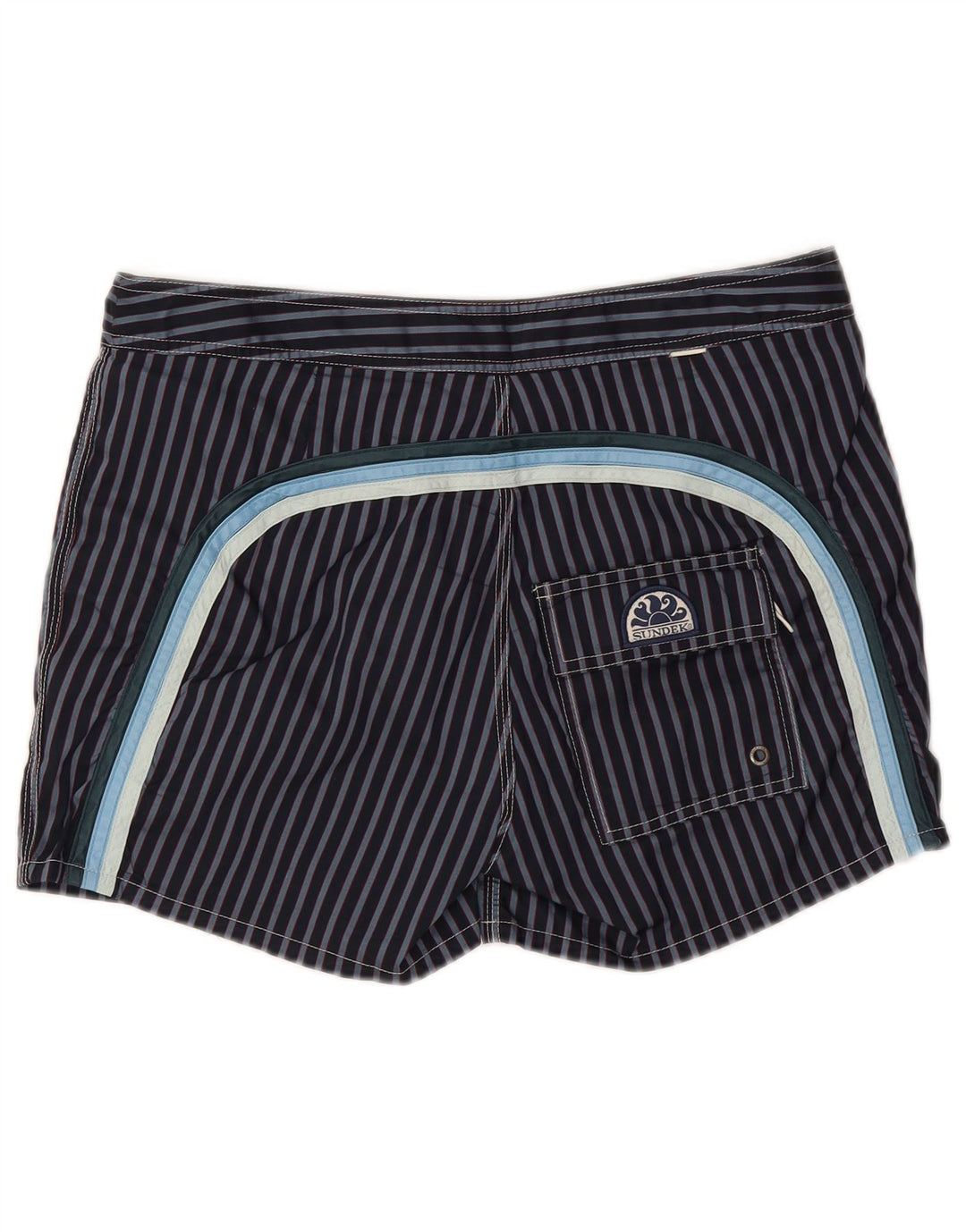 Sundek Herren-Badeshorts, mittelgroß, marineblau, gestreift, Polyester