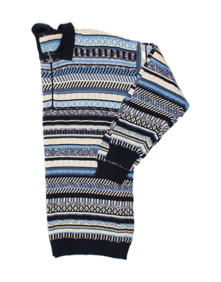 VINTAGE Herren-Pullover mit Polokragen, groß, blau gestreift