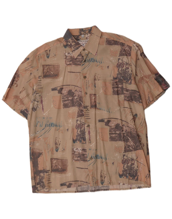 Vintage Herren-Kurzarmshirt mit abstraktem Muster, Größe 43/44 XL, Beige
