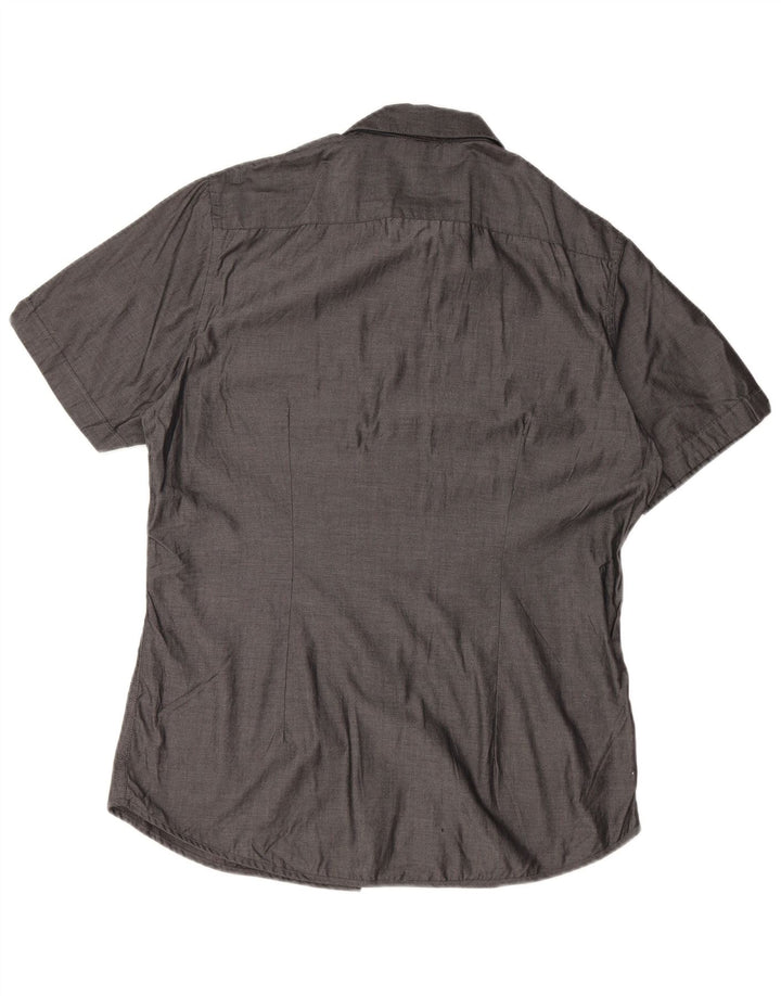 CALVIN KLEIN Herren Kurzarm Slim Fit Hemd Große graue Baumwolle