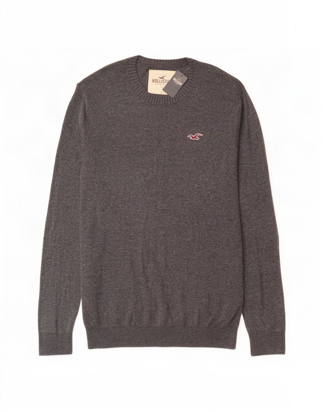 Hollister Herren-Pullover mit Rundhalsausschnitt, groß, graue Baumwolle