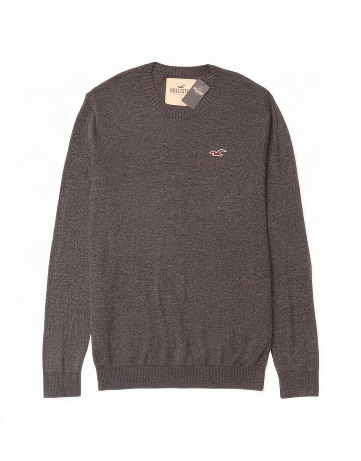 Hollister Herren-Pullover mit Rundhalsausschnitt, groß, graue Baumwolle