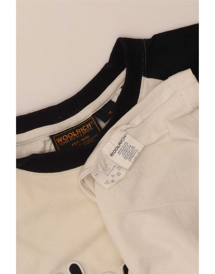 Woolrich Herren-Grafik-T-Shirt-Oberteil aus mittelweißer Colourblock-Baumwolle