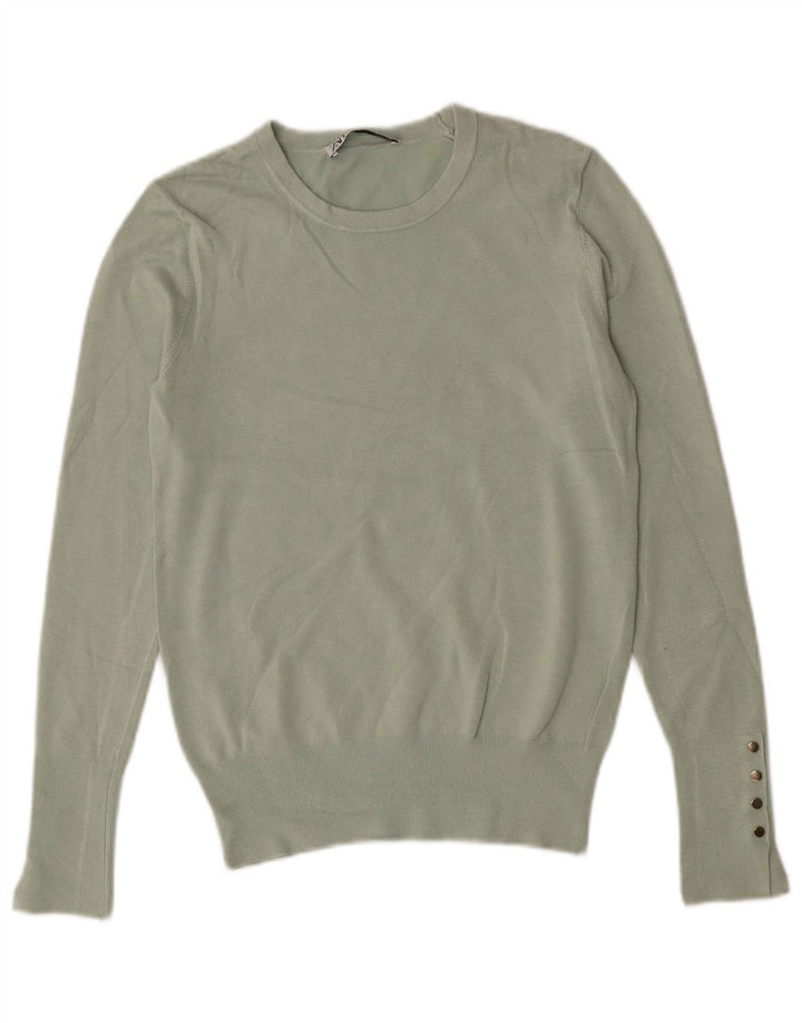 Zara Damen-Pullover mit Rundhalsausschnitt, UK 12, mittelgrüne Viskose
