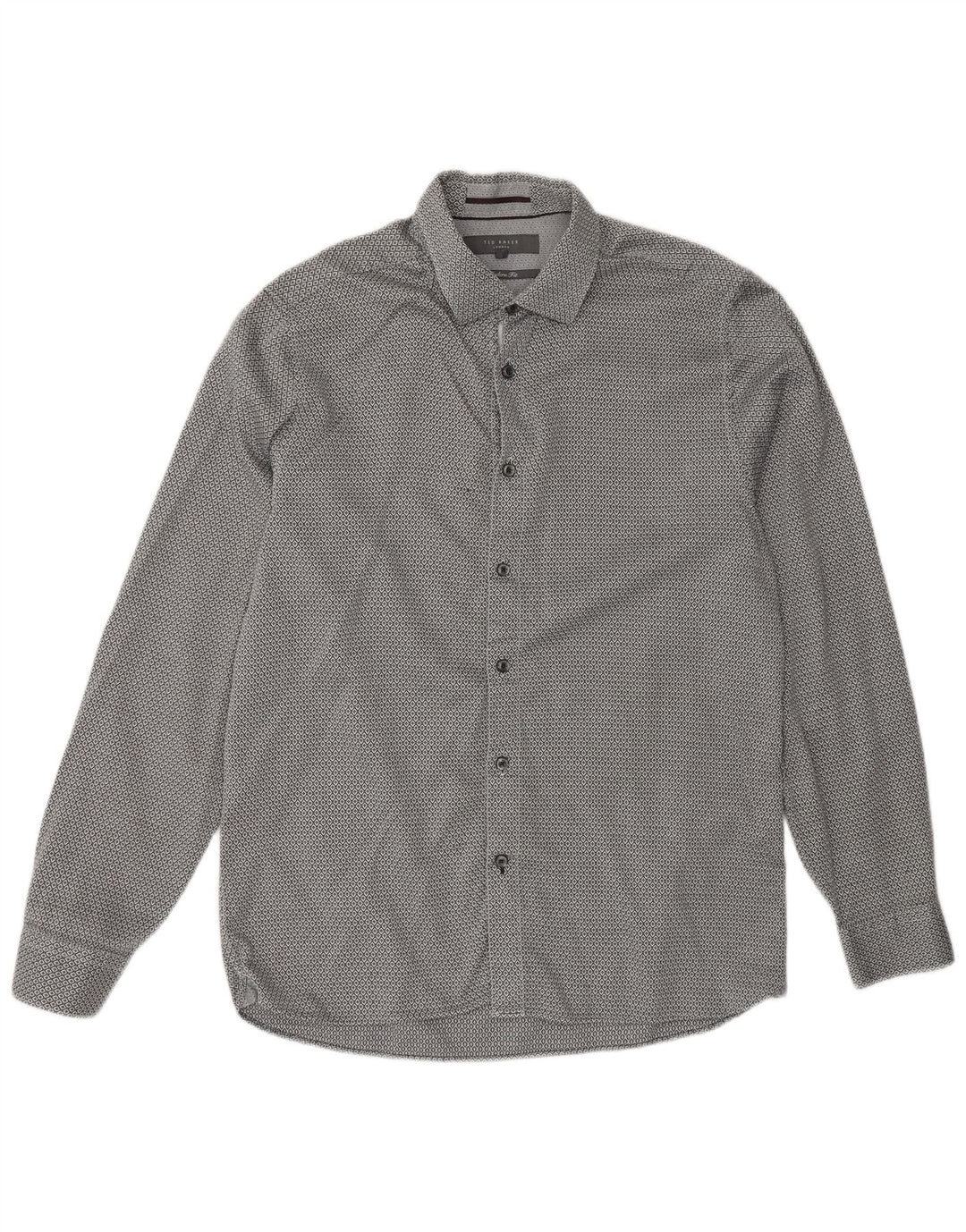 Ted Baker Herren-Hemd mit moderner Passform, Größe 16, groß, grau, geometrisch