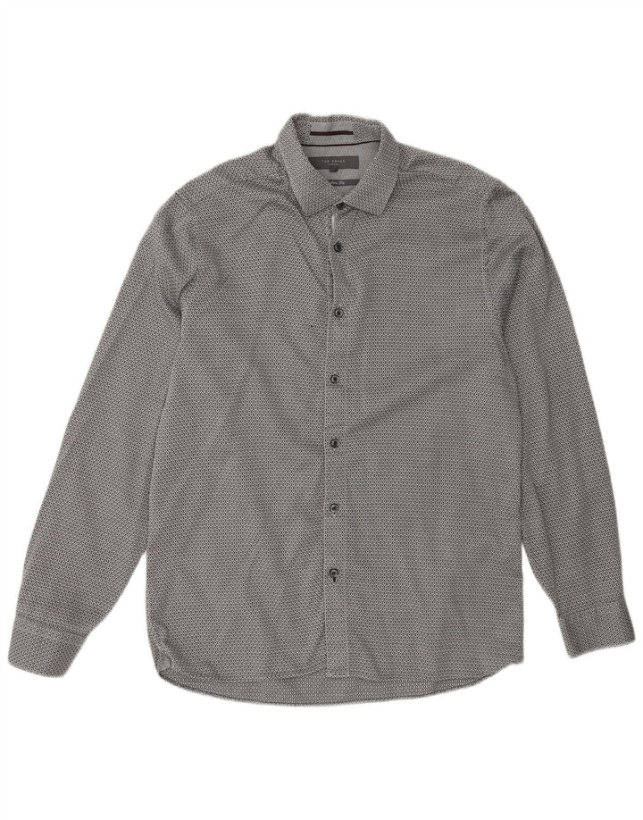 Ted Baker Herren-Hemd mit moderner Passform, Größe 16, groß, grau, geometrisch