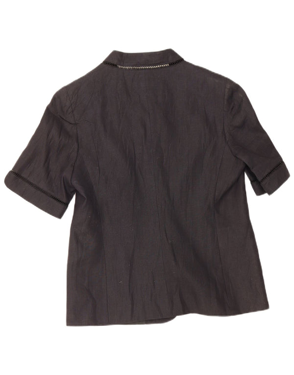 Vintage Damen Kurzarm Cardigan Top UK 10 Small Marineblaues Leinen
