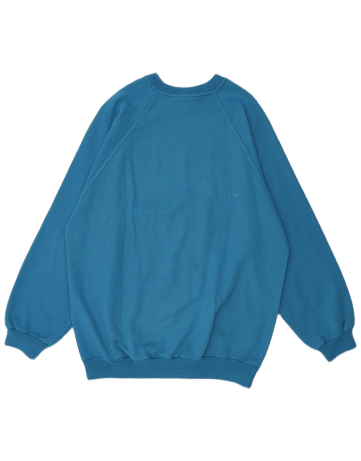 Vintage Herren Grafik Sweatshirt Pullover Mittelblau Baumwolle Retro
