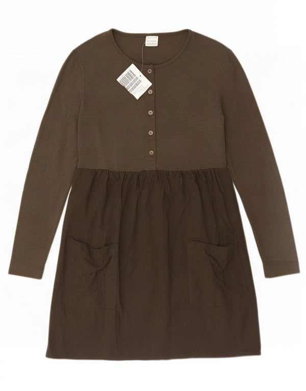 Benetton Damen Langarm-Basic-Kleid UK 10 Small Khaki Colourblock