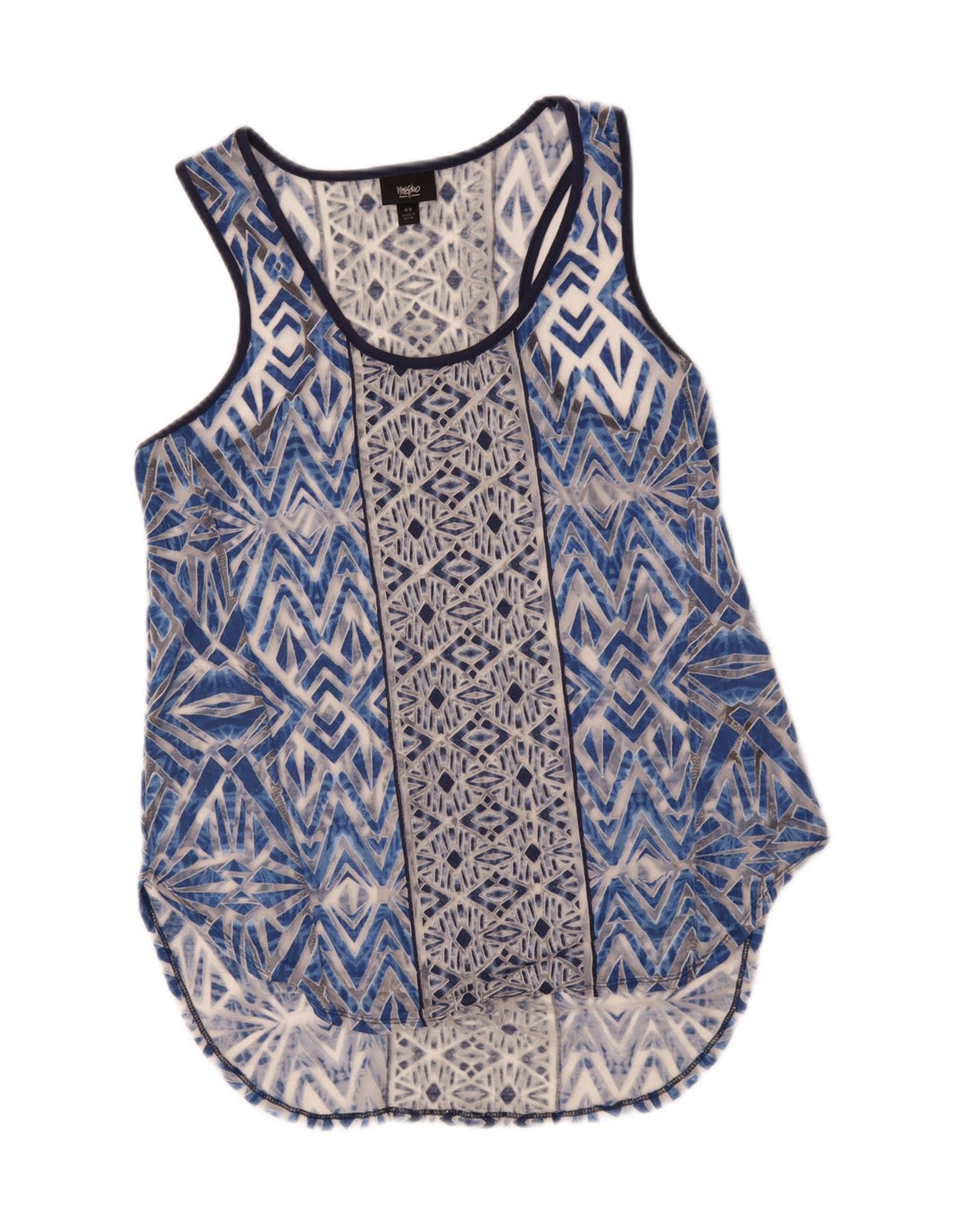 MOSSIMO Womens Sleeveless Blouse Top UK 14 Medium Blue Geometric Rayon Vintage Mossimo and Second-Hand Mossimo from Messina Hembry 